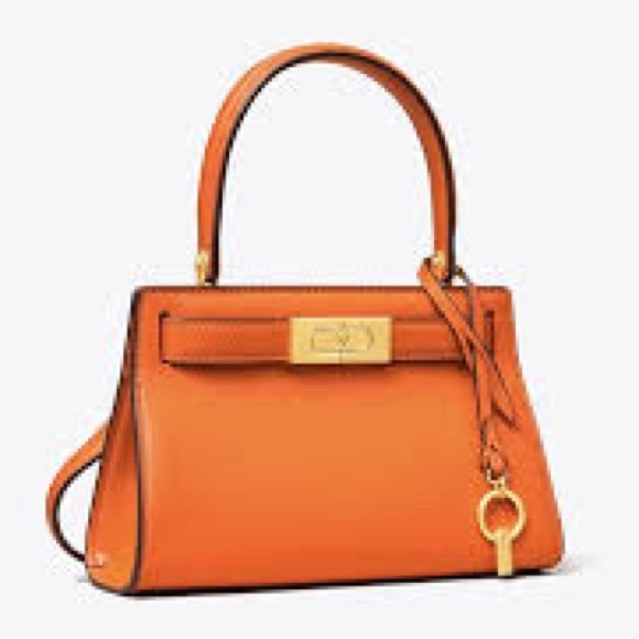 Tory Burch Lee Radziwill Petite Bag Orange Italian Leather Gold Hardware Handle - Picture 3 of 16